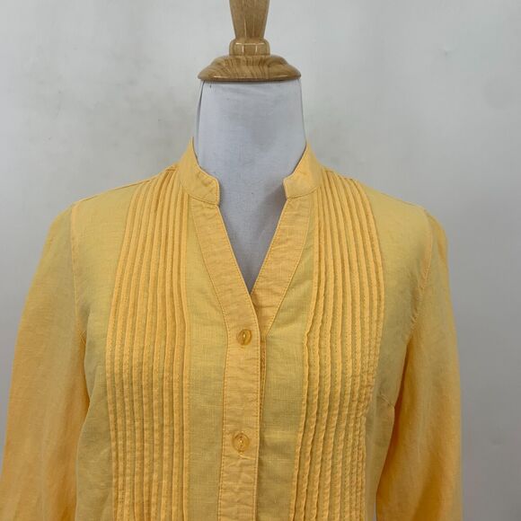 Multiples Linen Blend Shirt Womens XS Extra Small Eyelet Tab Sleeve Pintuck Top - Picture 4 of 13